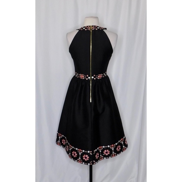 KATE SPADE Black Mosaic Embellished Embroidered Midi Dress Fit N’ Flare Size 0 - Picture 9 of 13